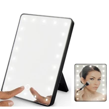 16-led Bulb Makeup Mirror With Stand, Usb Rechargeable Dressing Table Mirror, Touch Screen Led Makeup Mirror With Adjustable Brightness - Black - View 5