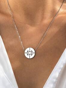 不銹鋼項鍊簡約幾何吊墜鎖骨鏈韓版時尚女士項鍊,婚禮禮物 - 銀色 - 查看 1