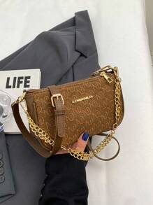 1pc Women's PU Leather Letter M Shaped Chain Shoulder Bag, Fashionable Armpit Bag/Messenger Bag/Crossbody Bag, Cute For Commute And Street Wear - Brown - View 4