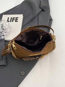 1pc Women's PU Leather Letter M Shaped Chain Shoulder Bag, Fashionable Armpit Bag/Messenger Bag/Crossbody Bag, Cute For Commute And Street Wear - Brown - View 6