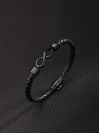 1pc Men's Simple Metal PU Leather Bracelet With Stainless Steel Clip Buckle Fashion Bracelet Christmas Gift Valentine's Day Gift Birthday Gift,Mom,Mother,Mother's Day,Gift