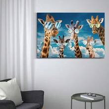 長頸鹿家族印花畫布,專業藝術印刷-長頸鹿藝術品,長頸鹿壁畫,長頸鹿海報,動物肖像藝術品,創意長頸鹿牆飾,現代客廳牆藝術,無框裝飾 - 白雲 - 查看 3