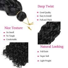 海洋波浪钩针编织发 20 英寸黑色夏威夷卷发编织发深波浪扭结钩针编织发湿发波浪编织接发女士海滩卷发（20 英寸，1 包，1 支） - 黑色 - 查看 3