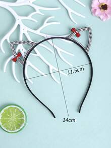 0.5cm Width Black Headband With Cat Ears & Christmas Elements & Rhinestones - Multicolor - View 3