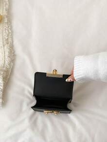 小众设计百搭纯色简约方形包，时尚链条单肩/斜挎包，方形锁扣 - 黑色 - 查看 6