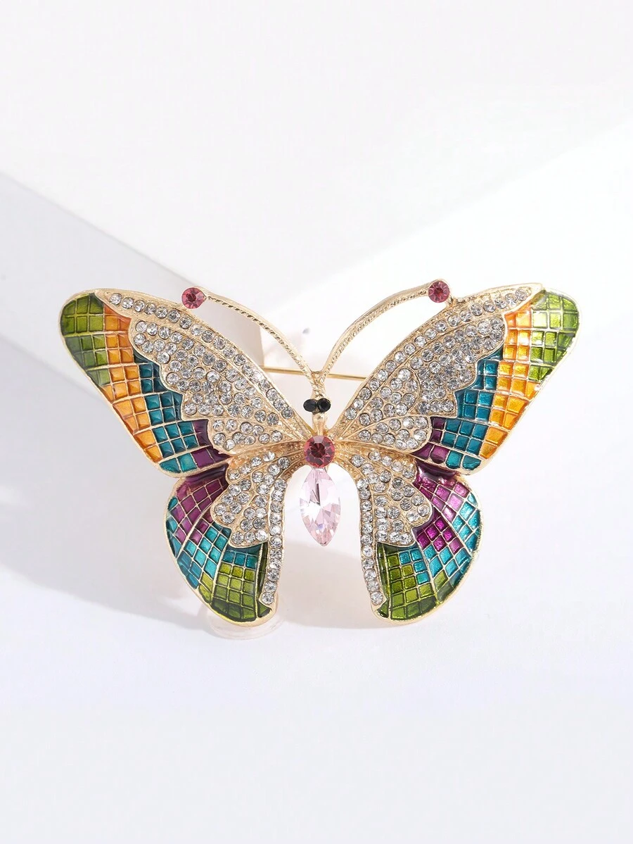 時尚鑽石蝴蝶胸針中性昆蟲別針配飾禮物 - 彩色 - 查看 1