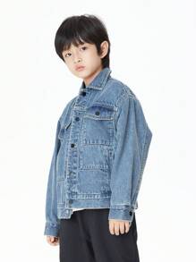 Annil Boys' Spring And Autumn Cotton Loose Short Denim Jacket Coat