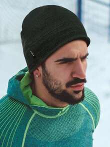 1pc Autumn/Winter New Style Double-Sided Knit Hat With Ear Flap, Suitable For Cold Weather - dark gray and black - View 1