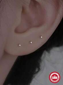 SereneSpark 1 Pair s925 Sterling Silver Simple Stud Earring For Woman Daily Decoration Fine Earrings 18K Gold Plated Fine Jewelry Suitable For Anniversary Wedding Gift - Silver 6MM - View 7