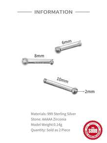 SereneSpark 1 Pair s925 Sterling Silver Simple Stud Earring For Woman Daily Decoration Fine Earrings 18K Gold Plated Fine Jewelry Suitable For Anniversary Wedding Gift - Silver 6MM - View 6