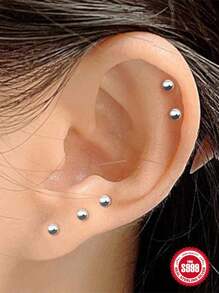 SereneSpark 1 Pair s925 Sterling Silver Simple Stud Earring For Woman Daily Decoration Fine Earrings 18K Gold Plated Fine Jewelry Suitable For Anniversary Wedding Gift - Silver 6MM - View 8