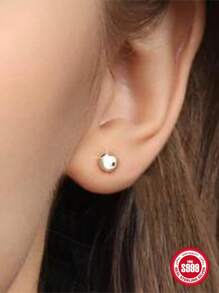 SereneSpark 1 Pair s925 Sterling Silver Simple Stud Earring For Woman Daily Decoration Fine Earrings 18K Gold Plated Fine Jewelry Suitable For Anniversary Wedding Gift - Silver 6MM - View 9