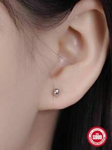 SereneSpark 1 Pair s925 Sterling Silver Simple Stud Earring For Woman Daily Decoration Fine Earrings 18K Gold Plated Fine Jewelry Suitable For Anniversary Wedding Gift - Silver 6MM - View 5