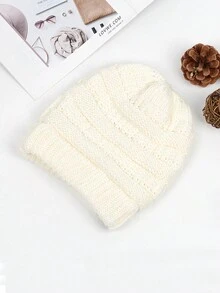 1pc Solid Color Ponytail Hat For Autumn And Winter, Knitted Warm Ear Protection And Ponytail Opening Cap, Candy Colored Knitted Hat - White - View 1