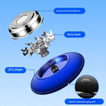 個人化星空 Ufo 形狀 Usb 充電電動刮鬍刀刮鬍刀大號可拆卸雙環網布和可水洗刀片男士剃須 - 銀色 - 查看 3