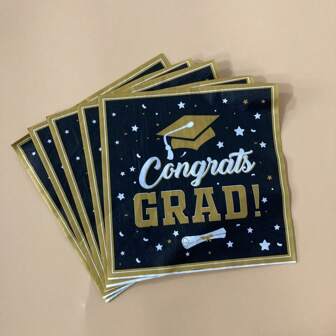 20 piezas/bolsa Servilletas de papel con tema de graduación amarilla de 33*33cm