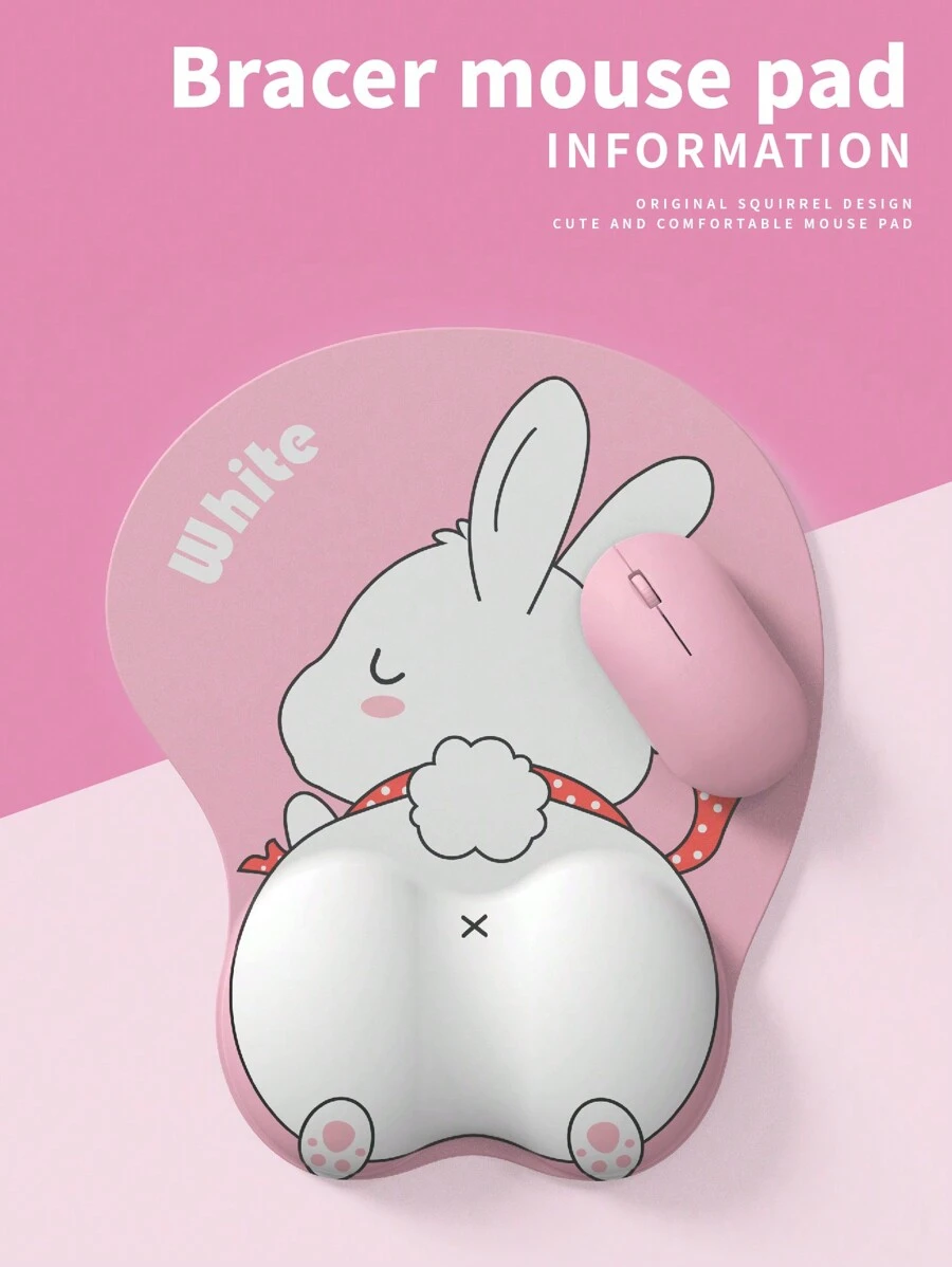 Almohadilla De Ratón Con Soporte Para Muñeca, Almohadilla Para Muñeca De Ordenador Portátil, Cojín Para Muñeca, Cojín Para Mouse Deslizante, Cojín Protector Para La Mano Y Cojín Para La Palma Grueso - lindo conejo blanco - Ver 1