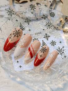 2 miếng dán móng tay hình bông tuyết đen trắng hình ngôi sao mùa đông năm mới trang trí móng tay - Nhiều màu - Xem 2