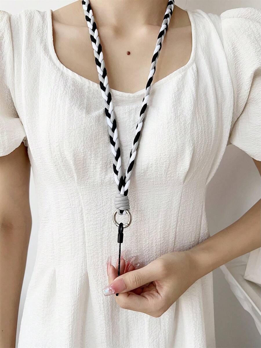 新款手工編織手腕掛繩,適用於手機、鑰匙、相機、包包等,黑白灰混搭色 - 彩色 - 查看 1