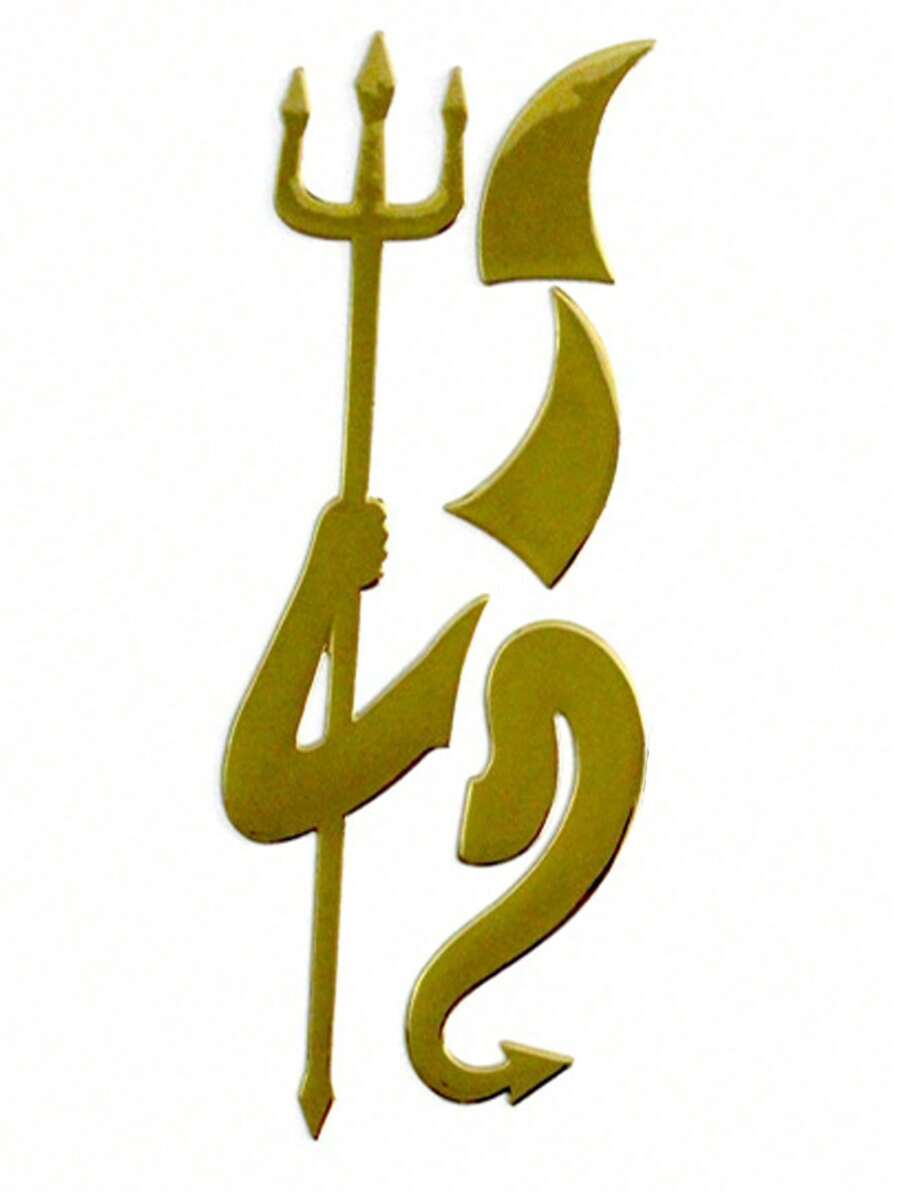 1pc Pvc 3d Devil Design Car Sticker, Universal Car Decal - Gold - View 1