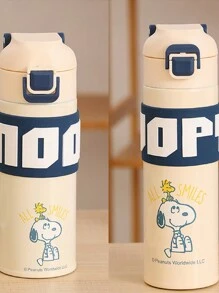 SNOOPY 1 件卡通主题保温杯，户外便携式保温水瓶，带弹出式盖子，男女通用 316 不锈钢杯，含茶滤、车载杯架，极具吸引力 - 白色 - 查看 3