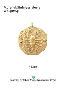 Uma das 12 peças de encantos de constelação do zodíaco para material de pingente de joias, suprimentos de cor dourada DIY para colar, pulseira, brincos e acessórios de joias, material de aço inoxidável que não é fácil de perder a cor - Ouro amarelo - Visão 15