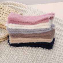 1pair Lined Solid Color Thermal Thick Knit Gloves For Winter - Navy Blue - View 5