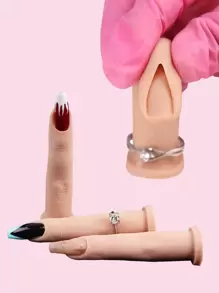 1pc Flexible Silicone Nail Training Practice Hand Finger With Natural Nail Tips, Nail Art Model Display For Acrylic Nail Tools - Apricot - View 1