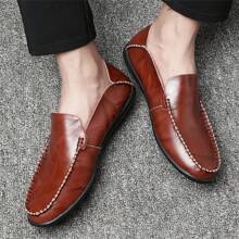 1雙男士滑入式防水防滑休閒皮鞋,圓頭平底鞋,軟底,適合戶外活動 - 棕色 - 查看 11