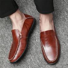 1雙男士滑入式防水防滑休閒皮鞋,圓頭平底鞋,軟底,適合戶外活動 - 棕色 - 查看 10