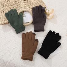 1 cặp Găng tay dệt kim co giãn lót nhiệt hình quả dứa màu trơn cho mùa đông, phong cách thường ngày - Màu xám đen - Xem 9