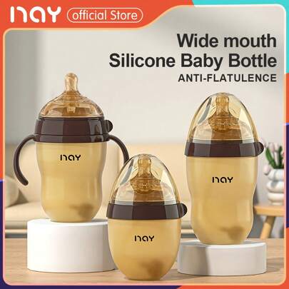 Bình sữa silicon cho trẻ sơ sinh có ống hút, 150ml/250ml, 5oz/8.4oz