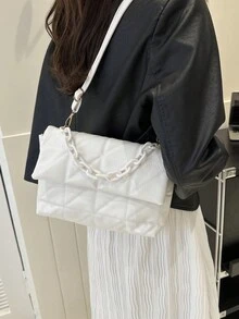 Fashionable Acrylic Chain Embroidered Diamond Pattern Handbag For Women - White - View 4