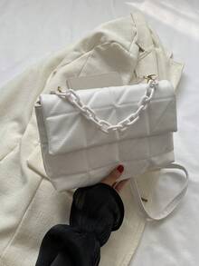 Fashionable Acrylic Chain Embroidered Diamond Pattern Handbag For Women - White - View 7
