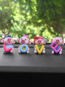4pcs Cute Piggy Love Car Decoration, Creative Car Dashboard Ornament - Multicolor - View 1