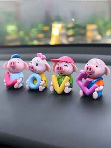 4pcs Cute Piggy Love Car Decoration, Creative Car Dashboard Ornament - Multicolor - View 2