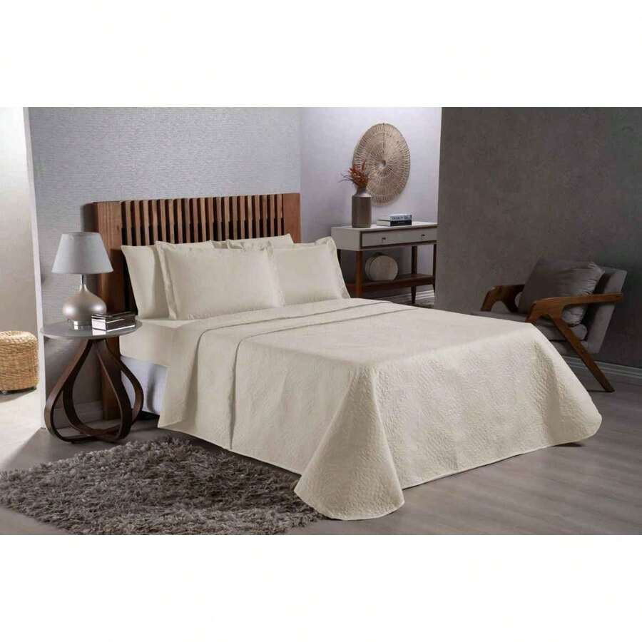 Ensemble De Couvre-lit En Cuivre Double Standard + Ensemble De Draps Complet 4 Pièces - Champagne - Voir 1