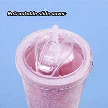 1個450毫升雙層熱水瓶,可愛的星星閃粉塑料水杯,閃亮的禮物