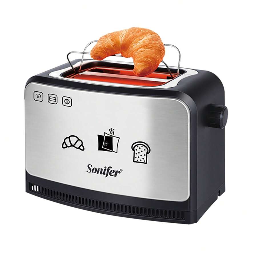 Sonifer Sf-6088 2片涼感烤麵包機,3種功能：解凍,重新加熱,取消操作,7階調節的焙烤控制,自動彈出並自動關閉,易於清潔的碎屑盤,指示燈,可收納電線,ac220-240v 50/60hz 700w - 黑色 - 查看 1