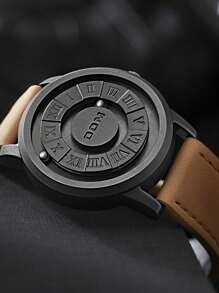 DOM 1 buc. Ceas de cuarț pentru bărbați, personalizat, cu tehnologie avansată, cu curea magnetică cu mărgele, cadou pentru curea din piele - Negru - Vizualizare 5