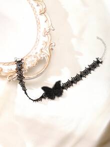 1入時尚風格花邊蝴蝶結頸鍊女士派對配飾 - 黑色 - 查看 4