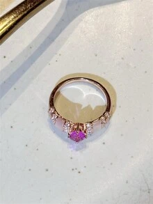 1入組迷人的天然粉色母蚝貝與高碳鑽石925銀戒指，適合女性日常佩戴 - 金色 - 查看 5