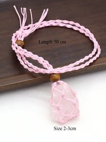 1條自然原石項鍊網袋編織繩鍊女式珠寶禮物2-3厘米