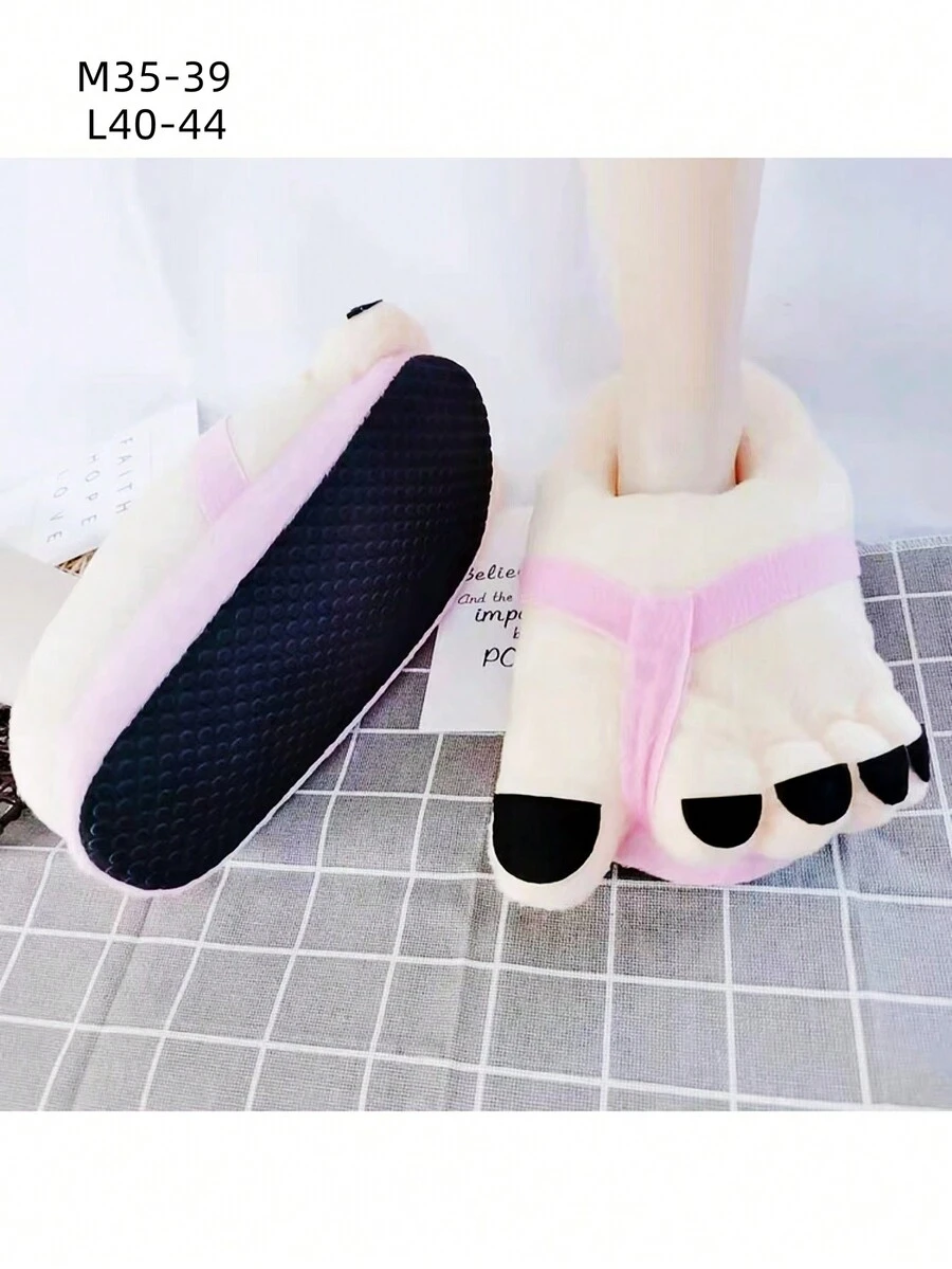 秋冬可愛大腳五趾卡通鞋創意情侶加厚保暖家居毛絨拖鞋 - 粉色 - 查看 1