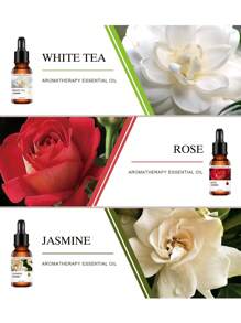 6pcs Aromatherapy Essential Oil Set - 1 Lavender, 1 Cherry Blossom, 1 Jasmine, 1 White Tea, 1 Rose, 1 Clove, Diffuser, Candle, Aroma Stone, Humidifier, Car Diffuser, Refill Oil, Halloween Gift - Rose Red - View 3