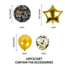 10入組快樂新年鋁箔氣球套裝,派對背景裝飾 - 黑金色 - 查看 2