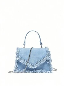 Women's Fashion Fringe Trim Mini Handbag - Baby Blue - View 1