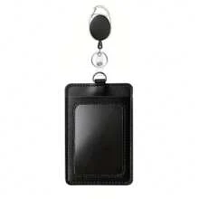 1個Pu +塑料 +金屬身份證持有人，工作證，通行證持有人，員工徽章，餐卡，易拉扣，可伸縮扣，掛繩，ID扣，胸扣，可伸縮扣，多位置ID卡持有人，易拉扣，易拉伸 - 黑色伸展款 - 查看 1