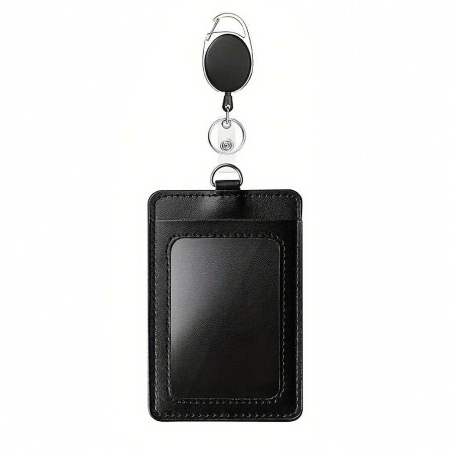 1個Pu +塑料 +金屬身份證持有人，工作證，通行證持有人，員工徽章，餐卡，易拉扣，可伸縮扣，掛繩，ID扣，胸扣，可伸縮扣，多位置ID卡持有人，易拉扣，易拉伸 - 黑色伸展款 - 查看 1