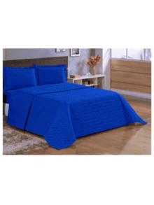 Colcha Tamaño Matrimonial Queen Que Cubre La Cama De 3 Piezas Hecha De Microfibra Lisa, Con Funda De Almohada Y Borde Sencillo (de Un Solo Color) - Azul - Ver 2